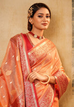 Load image into Gallery viewer, Peach Banarasi Silk Saree