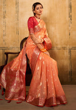 Load image into Gallery viewer, Peach Banarasi Silk Saree