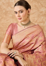 Load image into Gallery viewer, Peach Banarasi Silk Saree