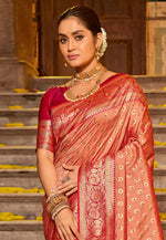 Load image into Gallery viewer, Peach Banarasi Silk Saree