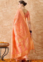 Load image into Gallery viewer, Peach Banarasi Silk Saree With Blouse