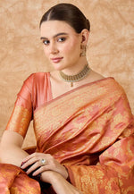 Load image into Gallery viewer, Peach Banarasi Silk Saree With Blouse