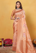 Load image into Gallery viewer, Peach Bemberg Saree With Blouse