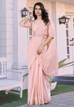 Load image into Gallery viewer, Peach Crepe Lehenga Saree