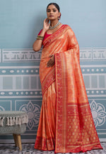 Load image into Gallery viewer, Peach Kanjivaram Silk Saree