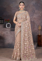 Load image into Gallery viewer, Peach Net Saree With Blouse