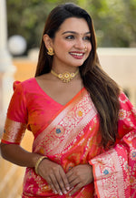 Load image into Gallery viewer, Pink Banarasi Silk Saree