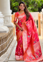 Load image into Gallery viewer, Pink Banarasi Silk Saree