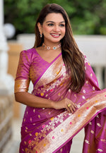 Load image into Gallery viewer, Pink Banarasi Silk Saree
