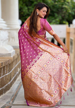 Load image into Gallery viewer, Pink Banarasi Silk Saree