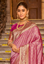 Load image into Gallery viewer, Pink Banarasi Silk Saree