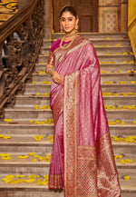Load image into Gallery viewer, Pink Banarasi Silk Saree