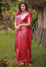Load image into Gallery viewer, Pink Banarasi Silk Saree With Blouse
