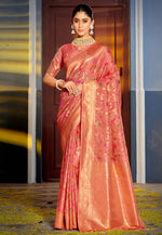 Load image into Gallery viewer, Pink Banarasi Silk Saree With Blouse