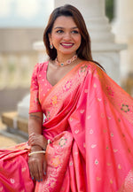 Load image into Gallery viewer, Pink Banarasi Silk Saree With Blouse