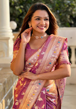 Load image into Gallery viewer, Pink Banarasi Silk Saree With Blouse