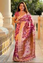 Load image into Gallery viewer, Pink Banarasi Silk Saree With Blouse