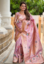 Load image into Gallery viewer, Pink Banarasi Silk Saree With Blouse