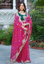 Load image into Gallery viewer, Pink Banglori Silk Bandhani Print Saree