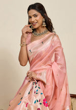 Load image into Gallery viewer, Peach Cotton Silk Paithani Saree