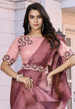 Load image into Gallery viewer, Pink Crepe Lehenga Saree