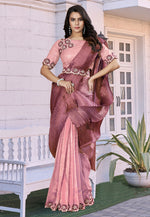 Load image into Gallery viewer, Pink Crepe Lehenga Saree
