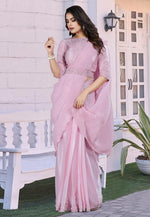 Load image into Gallery viewer, Pink Crepe Saree With Blouse