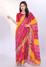 Load image into Gallery viewer, Pink Georgette Bandhani Print Saree