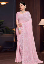 Load image into Gallery viewer, Pink Georgette Sequence Saree