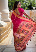 Load image into Gallery viewer, Pink Silk Paithani Saree