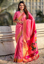 Load image into Gallery viewer, Pink Silk Paithani Saree