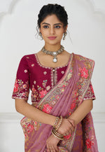Load image into Gallery viewer, Pink Viscose Saree With Blouse