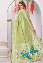 Load image into Gallery viewer, Pista Green Banarasi Silk Paithani Saree