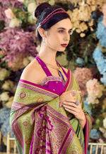 Load image into Gallery viewer, Pista Green Banarasi Silk Saree