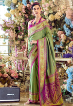 Load image into Gallery viewer, Pista Green Banarasi Silk Saree