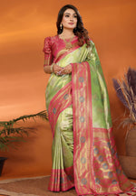 Load image into Gallery viewer, Pista Green Banarasi Silk Saree