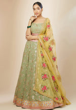 Load image into Gallery viewer, Pista Green Georgette Circular Lehenga Choli