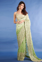 Load image into Gallery viewer, Pista Green Georgette Saree With Blouse