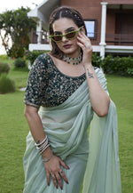 Load image into Gallery viewer, Pista Green Georgette Saree With Blouse