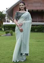 Load image into Gallery viewer, Pista Green Georgette Saree With Blouse