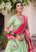 Load image into Gallery viewer, Pista Green Jacquard Silk Lehenga Choli