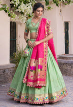 Load image into Gallery viewer, Pista Green Jacquard Silk Lehenga Choli