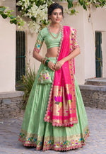 Load image into Gallery viewer, Pista Green Jacquard Silk Lehenga Choli