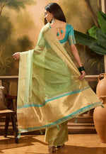 Load image into Gallery viewer, Pista Green Khadi Saree With Blouse