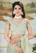Load image into Gallery viewer, Pista Green Net Saree With Blouse