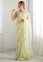 Load image into Gallery viewer, Pista Green Net Saree With Blouse