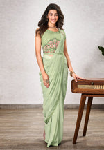 Load image into Gallery viewer, Pista Green Shimmer Georgette Saree With Blouse