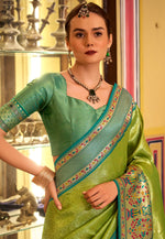 Load image into Gallery viewer, Pista Green Tissue Silk Saree With Blouse