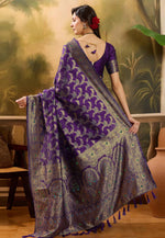 Load image into Gallery viewer, Purple Banarasi Jacquard Saree With Blouse