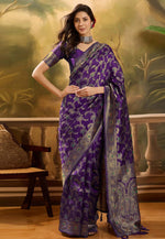 Load image into Gallery viewer, Purple Banarasi Jacquard Saree With Blouse